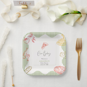 Assiettes En Carton Sage Green Ciao Bébé Pizza Italienne Baby Shower