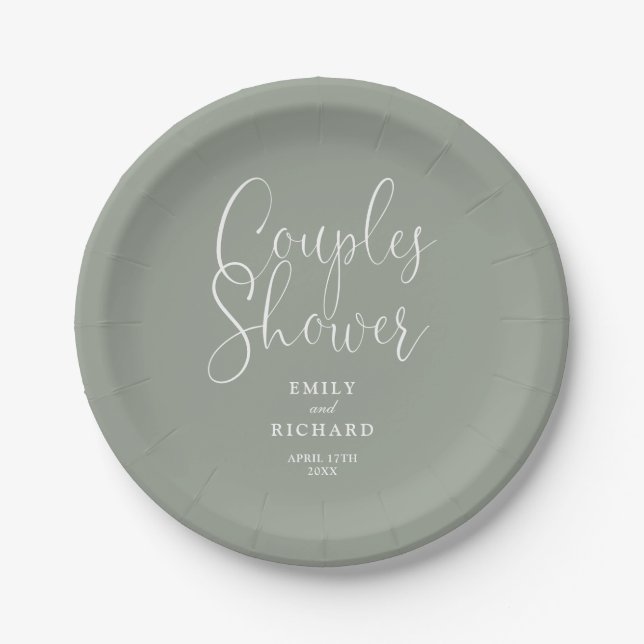 Assiettes En Carton Sage Green Élégant Couples Wedding shower nuptial (Devant)