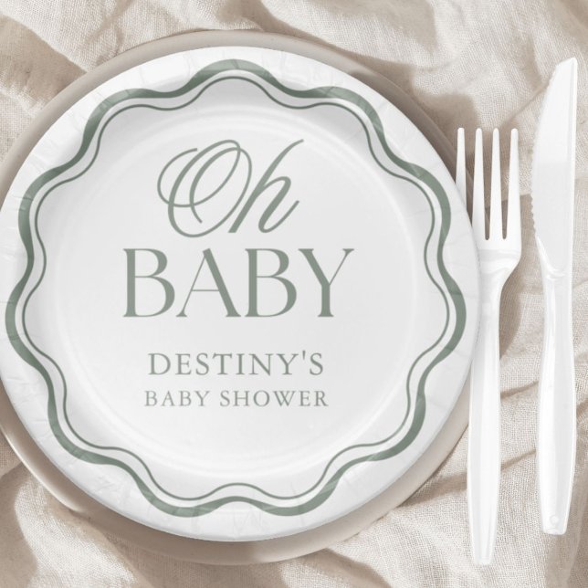 Assiettes En Carton Sage Green Elegant Oh Baby Gender Neutral Shower (Créateur téléchargé)