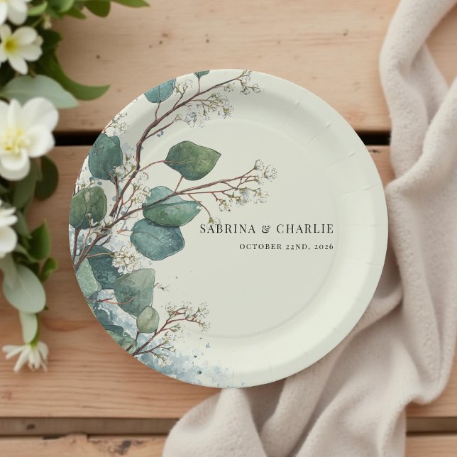 Assiettes En Carton Sage Green Eucalyptus Elegant Boho (Créateur téléchargé)