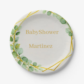 Assiettes En Carton Sage Green Eucalyptus Gold Baby Shower Paper Plate