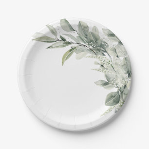 Assiettes En Carton Sage Green Eucalyptus Minimaliste Mariage botaniqu