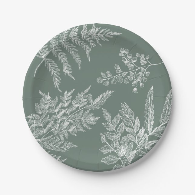 Assiettes En Carton Sage Green Fern Feuilles de Mariage Botanique Plaq (Devant)