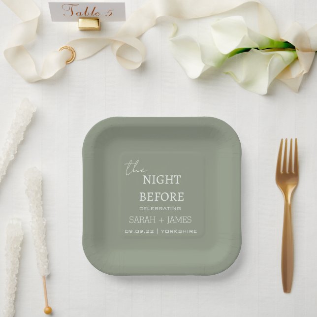 Assiettes En Carton Sage Green la nuit avant un mariage élégant (Mariage)