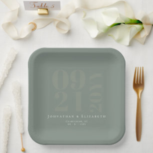 Assiettes En Carton Sage Green Minimaliste Gras Type Mariage