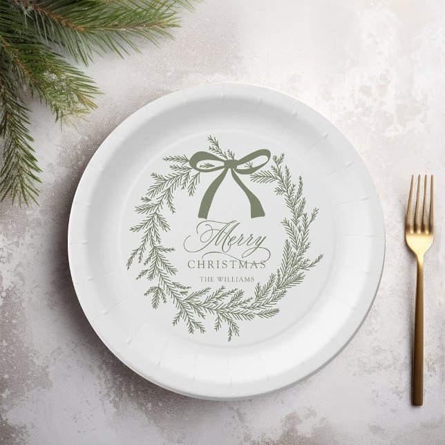 Assiettes En Carton Sage Green Noël Fête de la couronne (Créateur téléchargé)