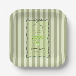 Assiettes En Carton Sage Green Stripes Love So Matcha Baby Shower