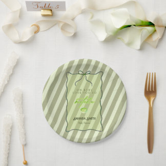 Assiettes En Carton Sage Green Stripes Love So Matcha Baby Shower