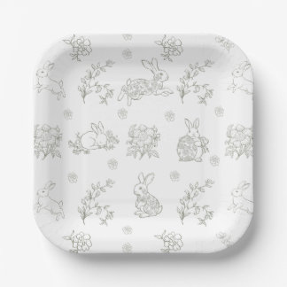 Assiettes En Carton Sage Green Toile Bunny Rabbits