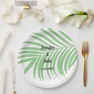 Assiettes En Carton Sage Green Tropical Palm Tree feuille mignonne Mar