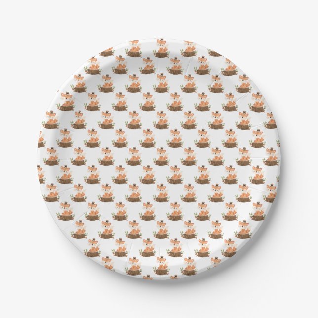 Assiettes En Carton Sage Green Woodland Fox Eucalyptus (Devant)