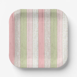 Assiettes En Carton Sage rustique Vert & Rose Floral Bois Cottage Chic