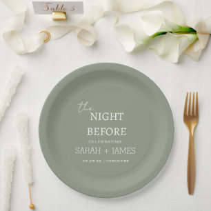 Assiettes En Carton Sage vert minimaliste la nuit avant le Mariage