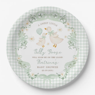 Assiettes En Carton Sage verte à nœud gingham Silly Goose Baby Shower