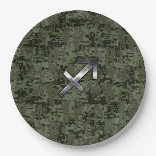 Assiettes En Carton Sagittarius Zodiac Sign on Woodland Camouflage