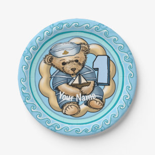 Assiettes En Carton Sailor Bear 1 an Anniversaire Plaques papier