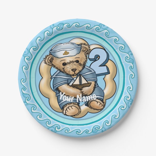 Assiettes En Carton Sailor Bear 2 an Anniversaire Plaques papier (Devant)