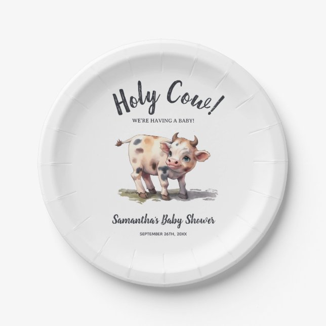 Assiettes En Carton Saint-Baby shower animal de ferme de vache Neutre  (Devant)