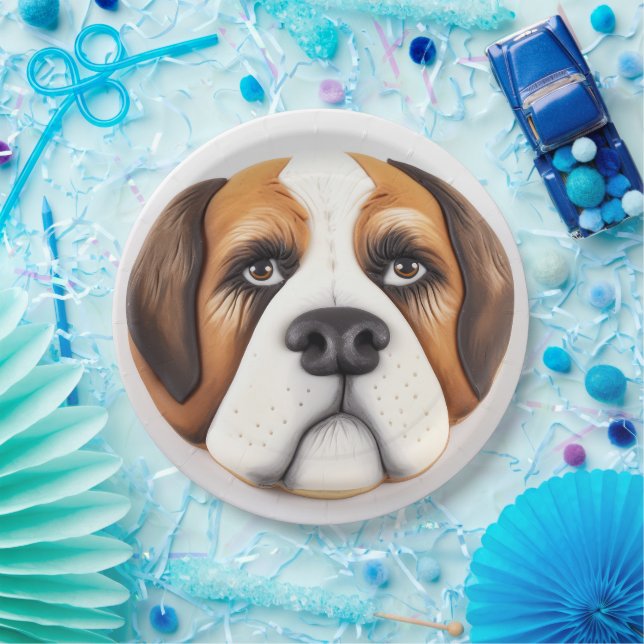 Assiettes En Carton Saint Bernard Dog 3D inspiré (Fête)