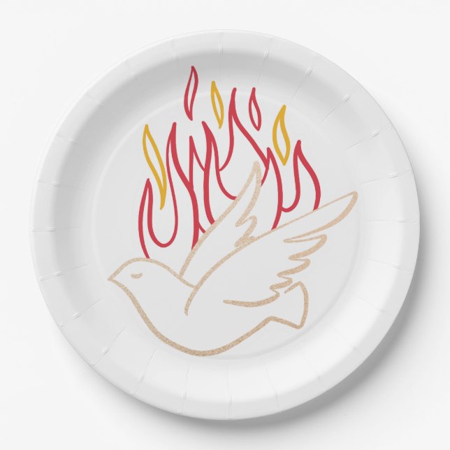 Assiettes En Carton Saint-Esprit - Illustration de la colombe et des f (Devant)