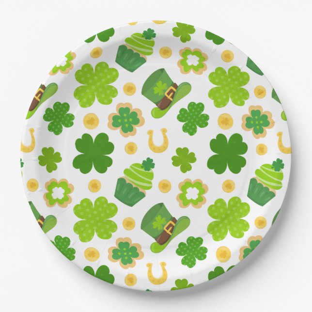 Assiettes En Carton Saint Patrick's Day Anniversaire Lucky Shamrock Mo (Devant)
