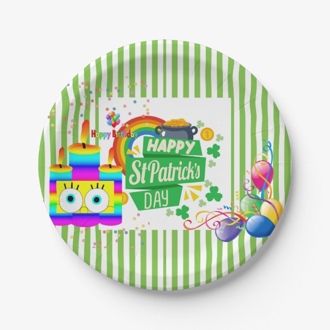 Assiettes En Carton Saint Patrick's Day Happy Birthday Papier Plaques (Devant)