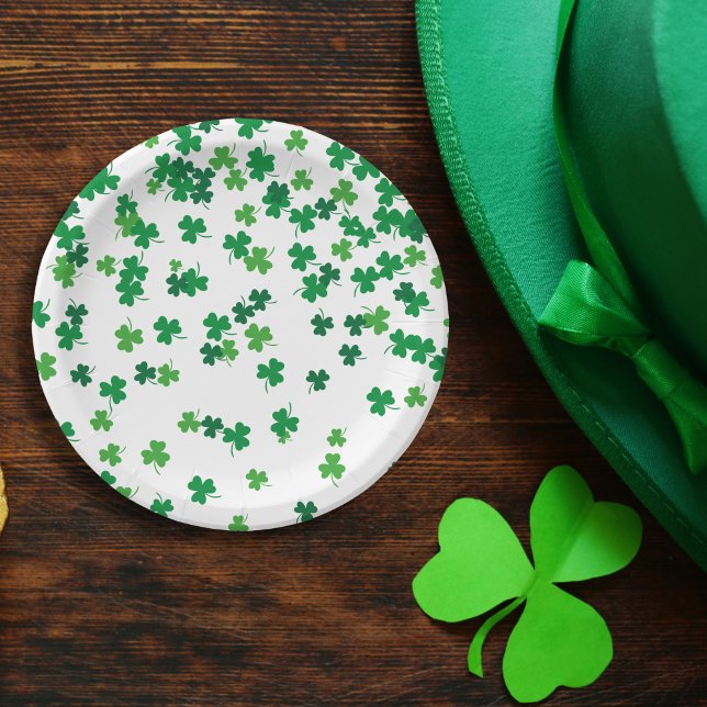 Assiettes En Carton Saint Patrick's Day Irlandais Shamrocks verts Clov (Créateur téléchargé)