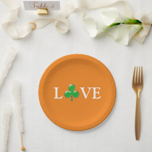 Assiettes En Carton Saint Patrick's Day Love Green orange Shamrock