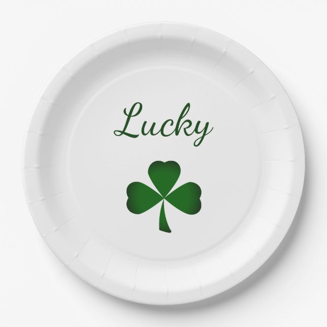 Assiettes En Carton Saint Patrick's Day Lucky Green Shamrock (Devant)