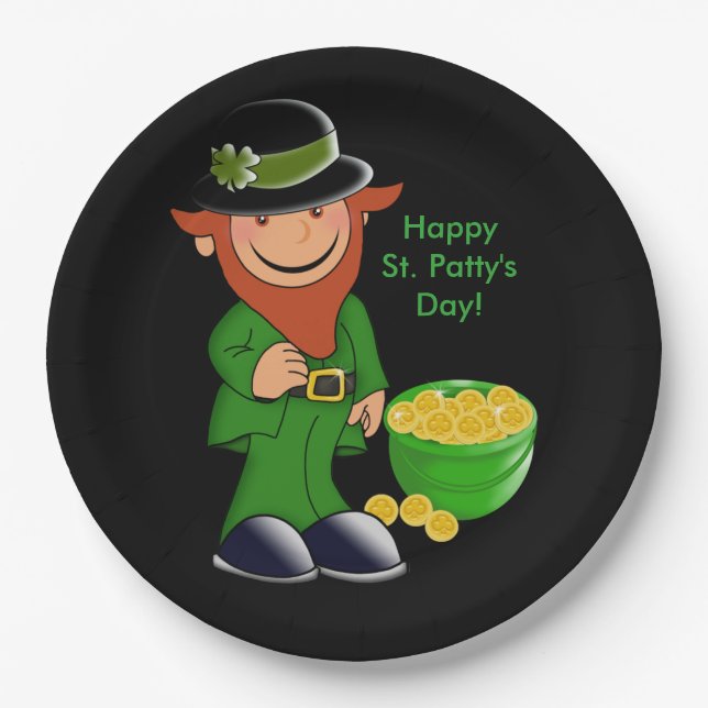 Assiettes En Carton Saint Patrick's Day, Plaques de papier Leprechaun  (Devant)