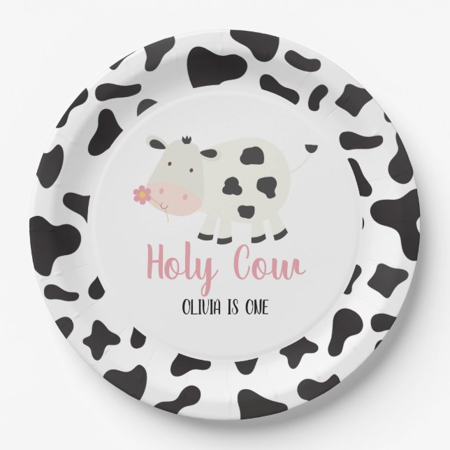 Assiettes En Carton Saint vache rose pâle vache Imprimer Anniversaire (Devant)