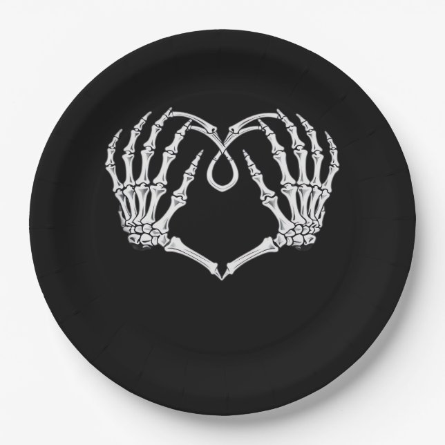 Assiettes En Carton Saint Valentin Coeur gothique Avec Squelette Mains (Devant)
