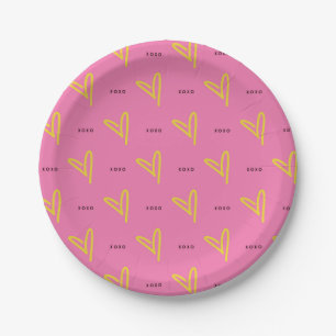 Assiettes En Carton Saint-Valentin Coeur rose Jaune XOXO Valentine