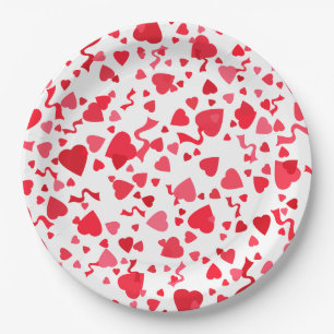 Assiettes En Carton Saint Valentin Coeurs de Confetti Rouge