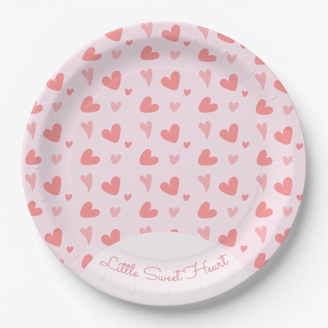 Assiettes En Carton Saint-Valentin Coeurs rose Peach Anniversaire (Devant)