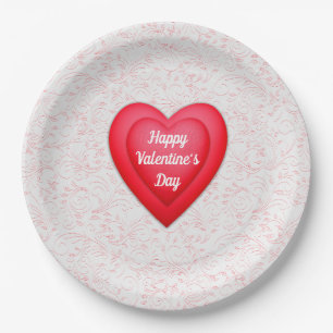 Assiettes En Carton Saint Valentin Fancy Red Hearts Personnalisé