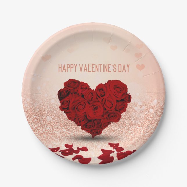 Assiettes En Carton Saint-Valentin Rose Heart Bouquet - Plaque de papi (Devant)