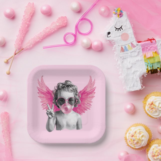 Assiettes En Carton Saint Valentin souffler la bulle Cupid Valentines  (Fête)