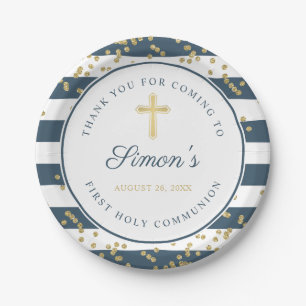 Assiettes En Carton Sainte communion de bleu marine de parties