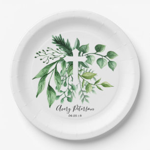 Assiettes En Carton Sainte communion de croix botanique de verdure
