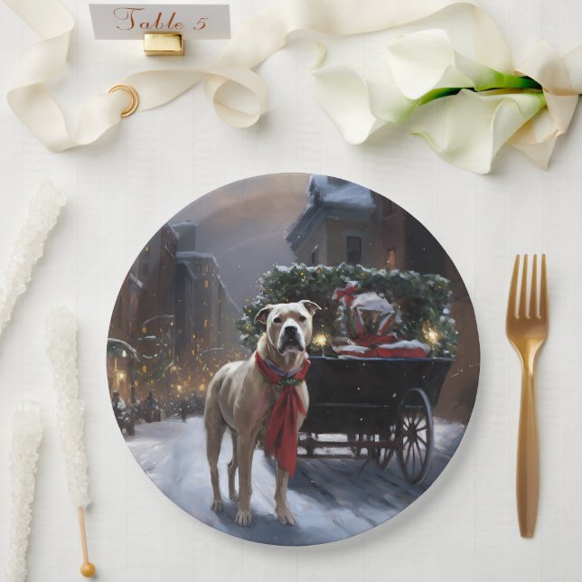 Assiettes En Carton Saison de Noël du American Staffordshire (Mariage)