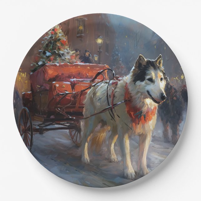 Assiettes En Carton Saison de Noël du Malamute de l'Alaska (Devant)