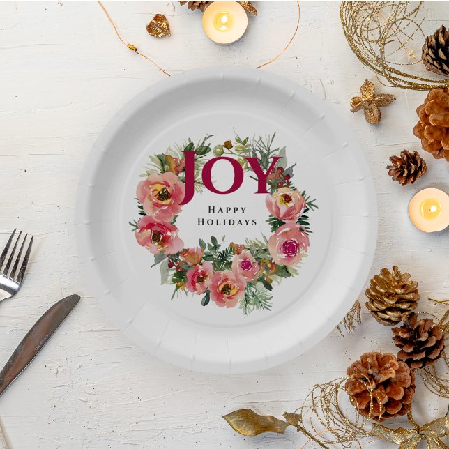Assiettes En Carton Saison de vacances Joy Wreath Botanique (Créateur téléchargé)