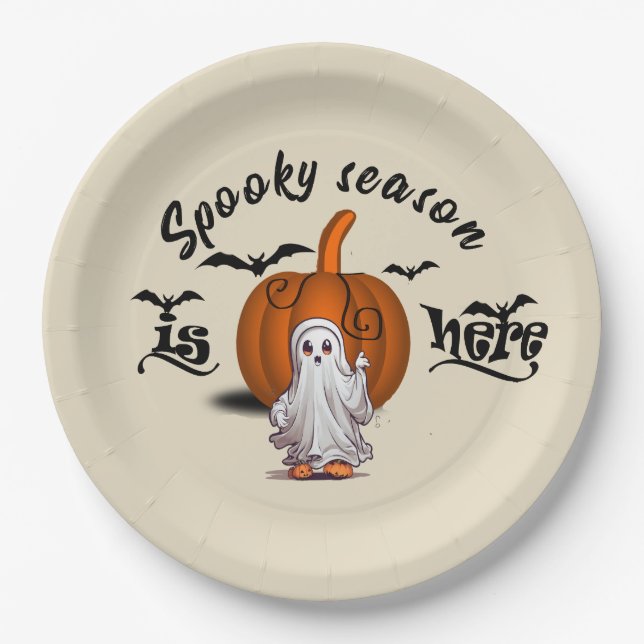 Assiettes En Carton saison éffrayante ici drôle halloween (Devant)