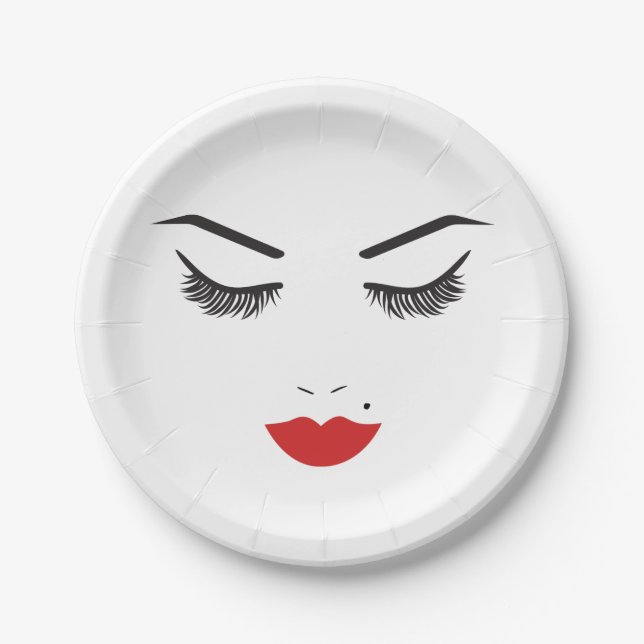 Assiettes En Carton Salon Beauty Maquillage Visage Lashes & Lèvres rou (Devant)