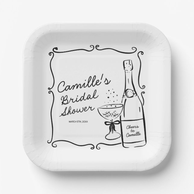 Assiettes En Carton Salue Brunch et Fête des mariées Bubbly (Recto)