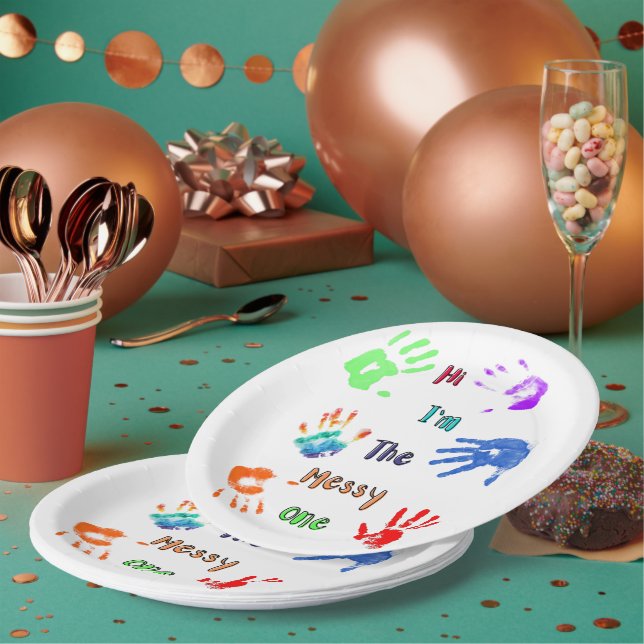 Assiettes En Carton Salut, je suis The Messy One - Paint Handprints (Multi)