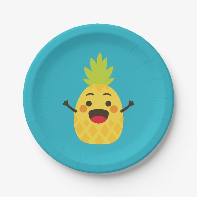 Assiettes En Carton Salut les amis ! Illustration d'ananas (Devant)