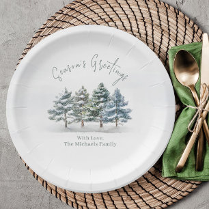 Assiettes En Carton Salutation de saison Aquarelle Arbres de Noël