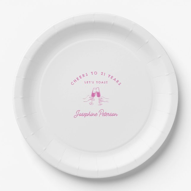 Assiettes En Carton Salutations à 21 ans rose 21e anniversaire Personn (Devant)